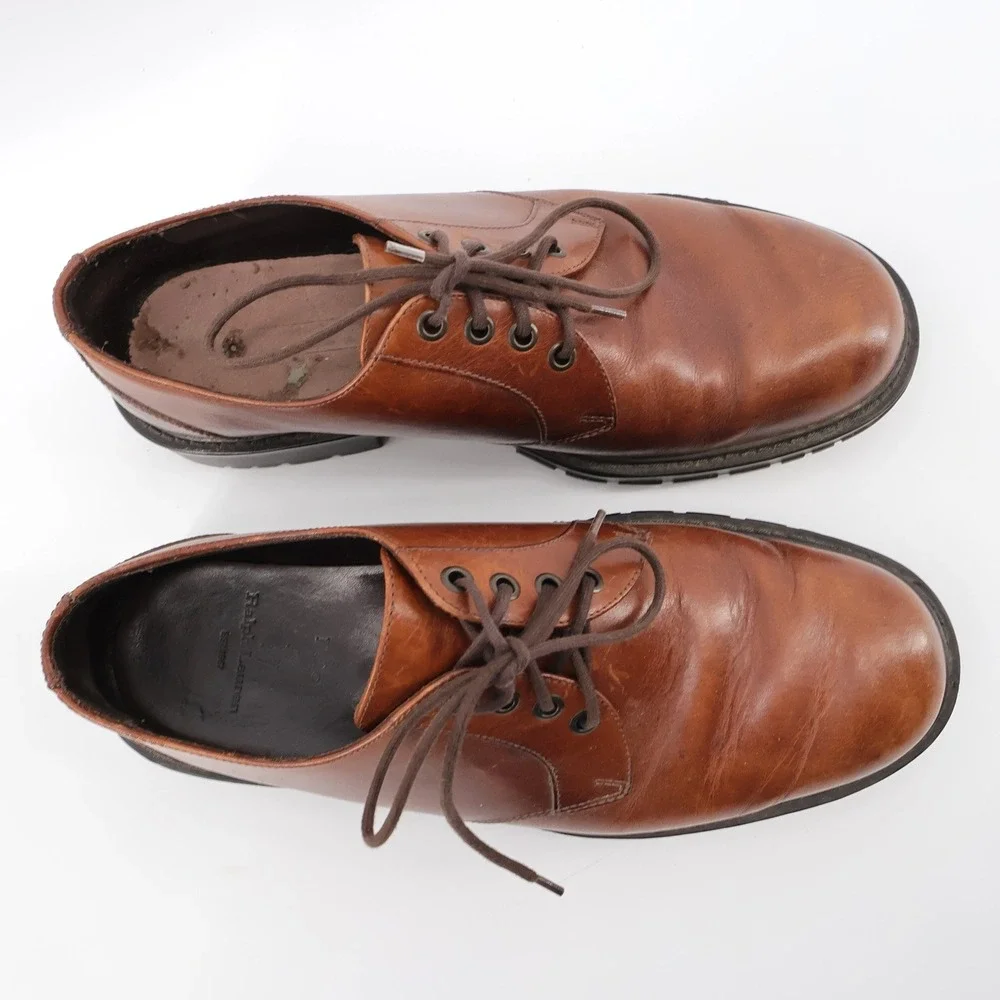 Polo Ralph Lauren Lug Sole Derby Shoes Brown Mens 9.5 D - Missing Insole